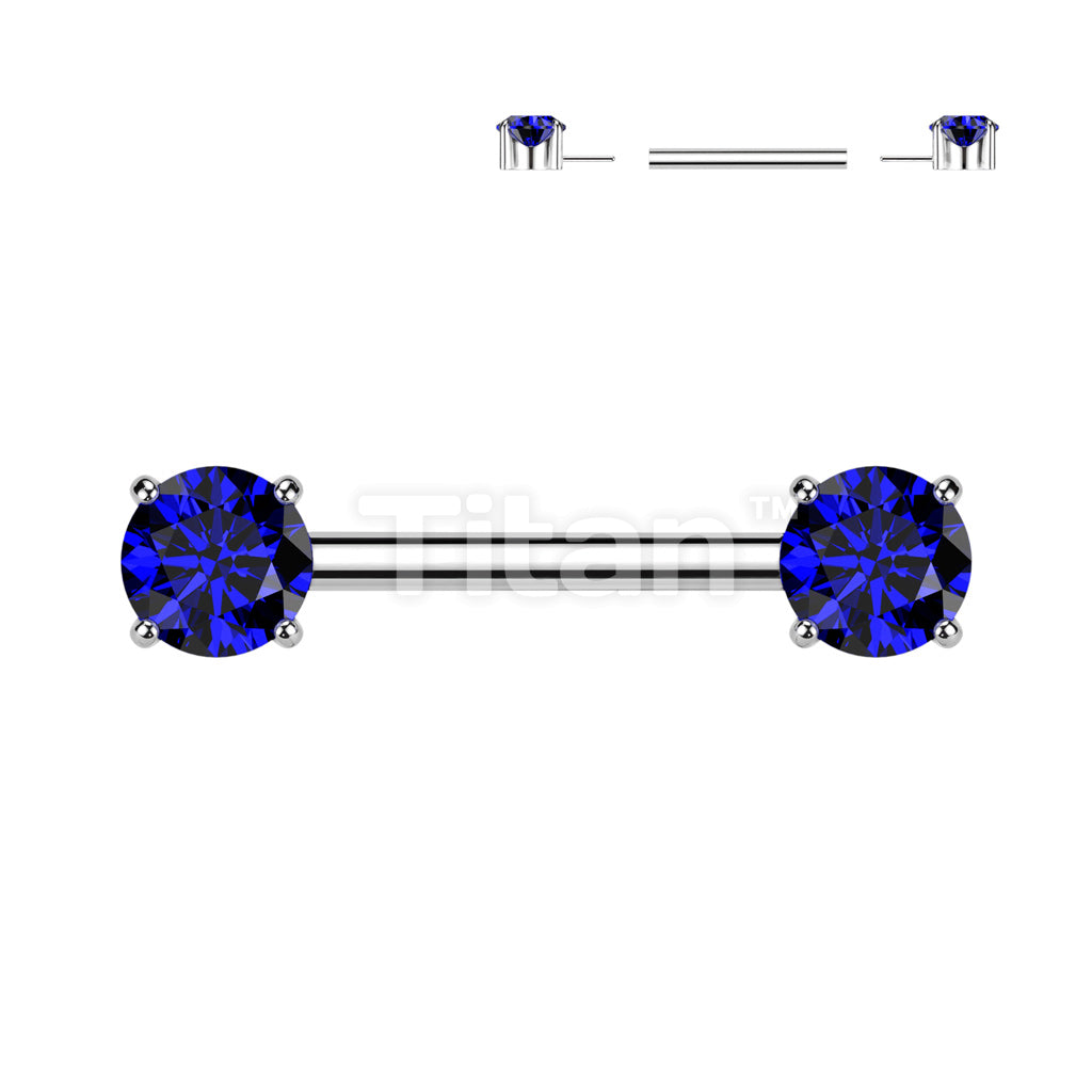 Implant Grade Titanium Threadless Push In Nipple Barbell With Prong Set CZ Ends - Image 3