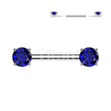 Implant Grade Titanium Threadless Push In Nipple Barbell With Prong Set CZ Ends - Image 3