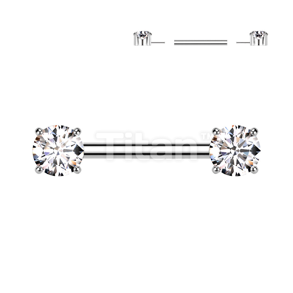 Implant Grade Titanium Threadless Push In Nipple Barbell With Prong Set CZ Ends - Image 4