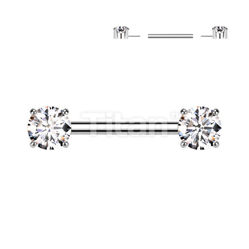 Implant Grade Titanium Threadless Push In Nipple Barbell With Prong Set CZ Ends - Image 4