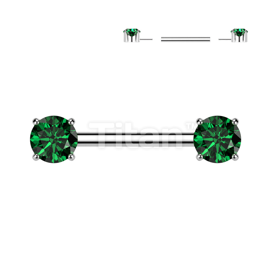Implant Grade Titanium Threadless Push In Nipple Barbell With Prong Set CZ Ends - Image 5