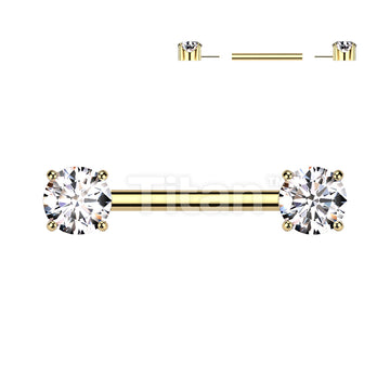 Implant Grade Titanium Threadless Push In Nipple Barbell With Prong Set CZ Ends - Image 6