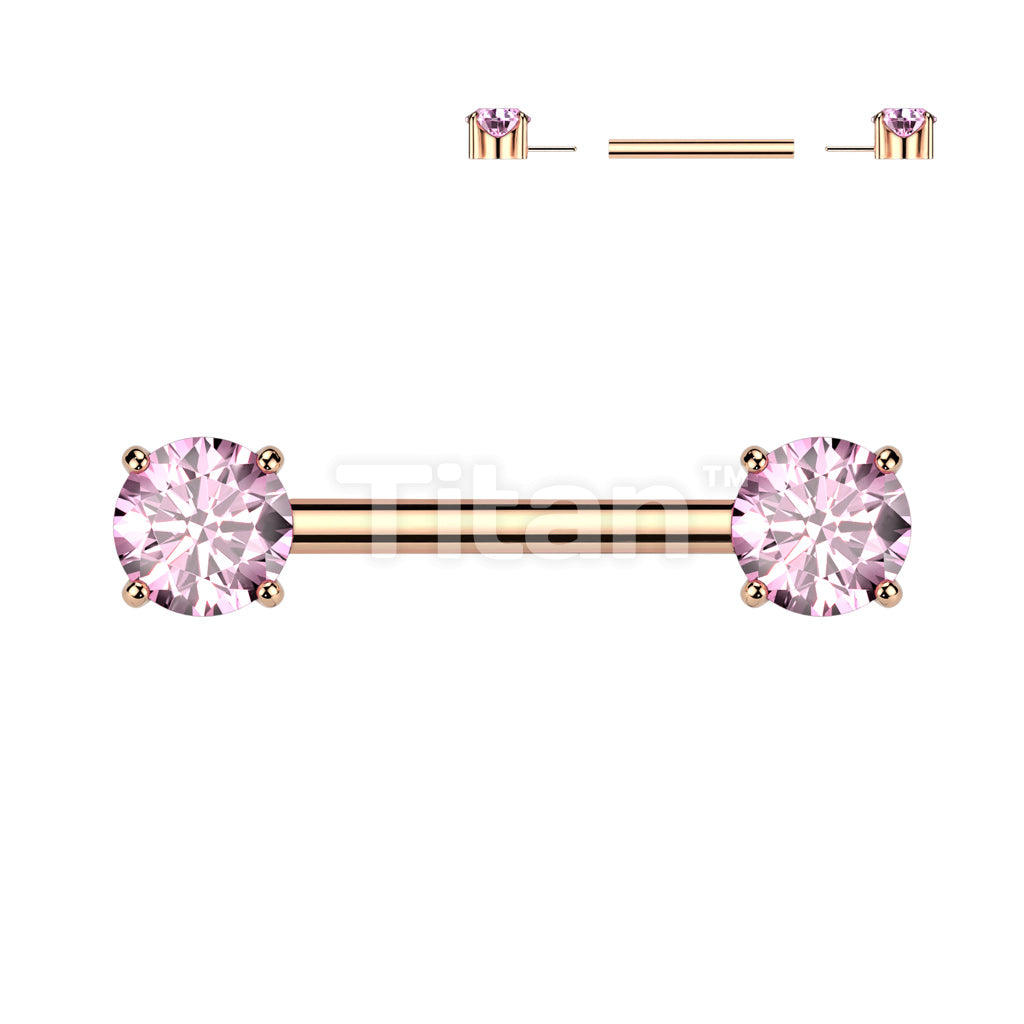 Implant Grade Titanium Threadless Push In Nipple Barbell With Prong Set CZ Ends - Image 10