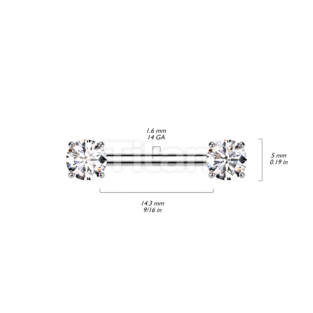 Implant Grade Titanium Threadless Push In Nipple Barbell With Prong Set CZ Ends - Image 11