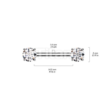 Implant Grade Titanium Threadless Push In Nipple Barbell With Prong Set CZ Ends - Image 11