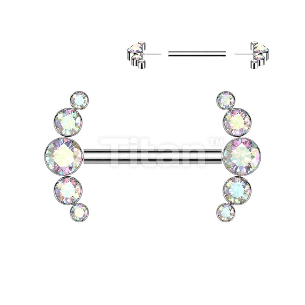 Implant Grade Titanium Threadless Push In Nipple Barbell With 5 Bezel Set CZ Ends - Image 2