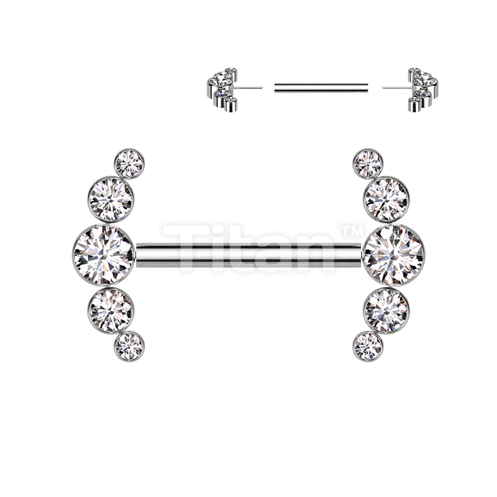 Implant Grade Titanium Threadless Push In Nipple Barbell With 5 Bezel Set CZ Ends - Image 3