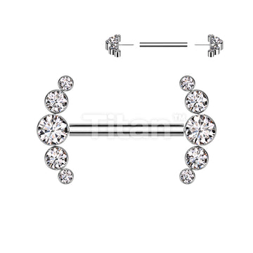 Implant Grade Titanium Threadless Push In Nipple Barbell With 5 Bezel Set CZ Ends - Image 3