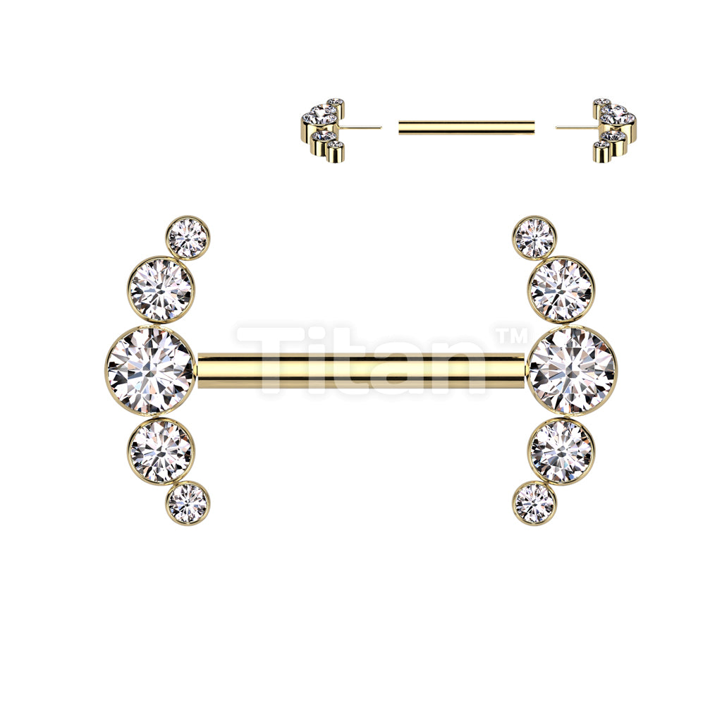 Implant Grade Titanium Threadless Push In Nipple Barbell With 5 Bezel Set CZ Ends - Image 4