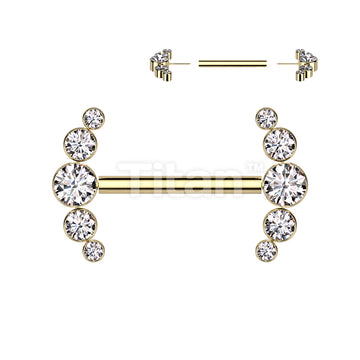 Implant Grade Titanium Threadless Push In Nipple Barbell With 5 Bezel Set CZ Ends - Image 4