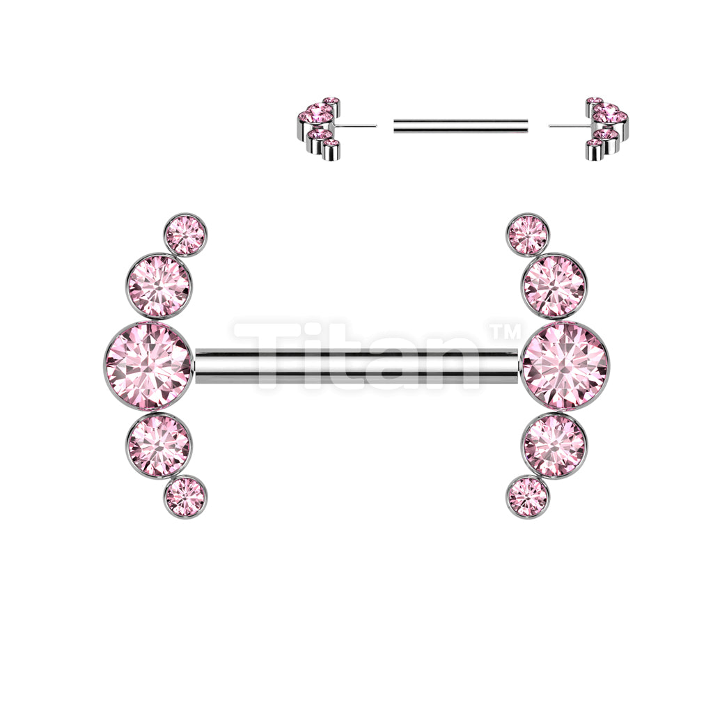 Implant Grade Titanium Threadless Push In Nipple Barbell With 5 Bezel Set CZ Ends - Image 5