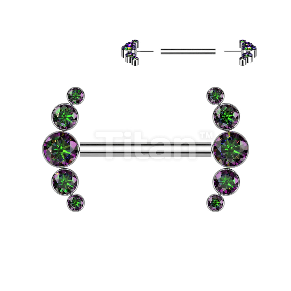 Implant Grade Titanium Threadless Push In Nipple Barbell With 5 Bezel Set CZ Ends - Image 7
