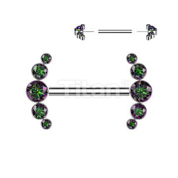 Implant Grade Titanium Threadless Push In Nipple Barbell With 5 Bezel Set CZ Ends - Image 7