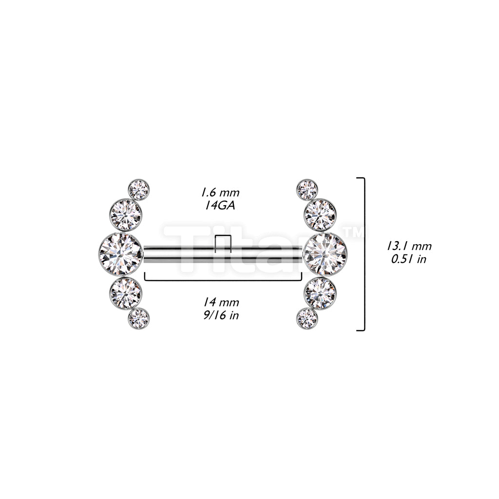 Implant Grade Titanium Threadless Push In Nipple Barbell With 5 Bezel Set CZ Ends - Image 8