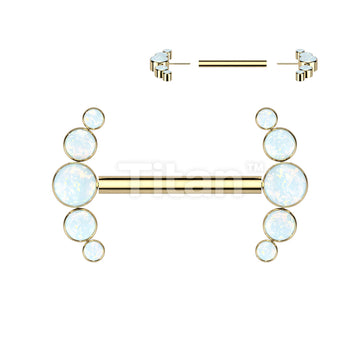 Implant Grade Titanium Threadless Push In Nipple Barbell With 5 Bezel Set Opal Ends - Image 2
