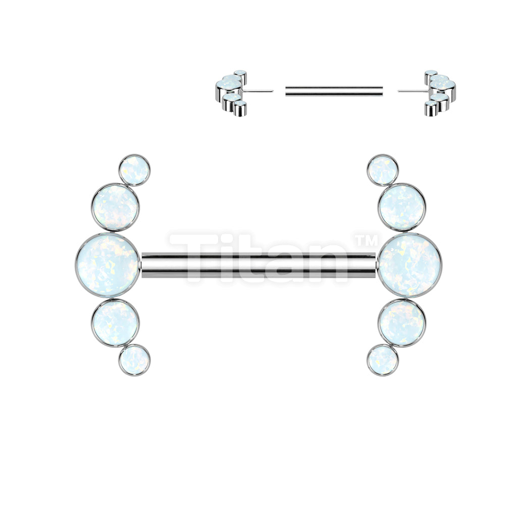 Implant Grade Titanium Threadless Push In Nipple Barbell With 5 Bezel Set Opal Ends - Image 4
