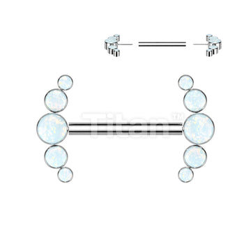 Implant Grade Titanium Threadless Push In Nipple Barbell With 5 Bezel Set Opal Ends - Image 4