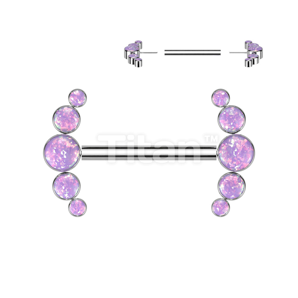 Implant Grade Titanium Threadless Push In Nipple Barbell With 5 Bezel Set Opal Ends - Image 5