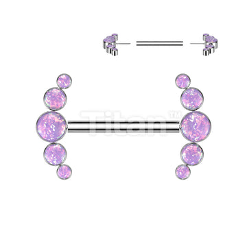 Implant Grade Titanium Threadless Push In Nipple Barbell With 5 Bezel Set Opal Ends - Image 5