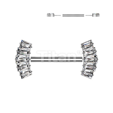 Implant Grade Titanium Threadless Push In Nipple Barbell With 5 Baguette CZ Fan Forward Facing Ends - Image 2