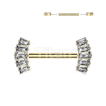 Implant Grade Titanium Threadless Push In Nipple Barbell With 5 Baguette CZ Fan Forward Facing Ends - Image 3