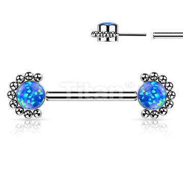 Implant Grade Titanium Threadless Push in Nipple Barbell With Forward Facing Bezel Set CZ or Opal and Beaded Ball Edge Ends - Image 5