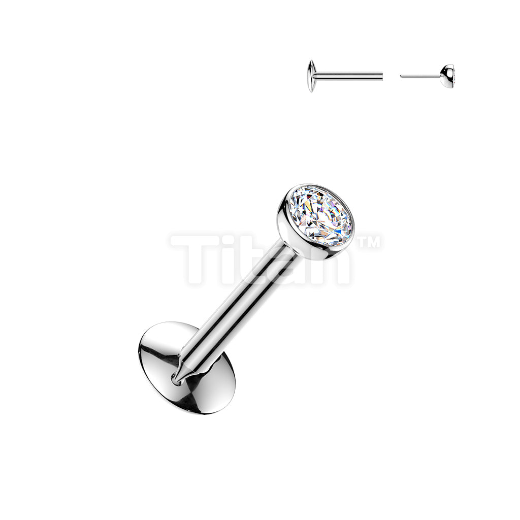 Titanium Threadless Push In Convex Base Labret With Bezel Set CZ Ball Top - Image 2