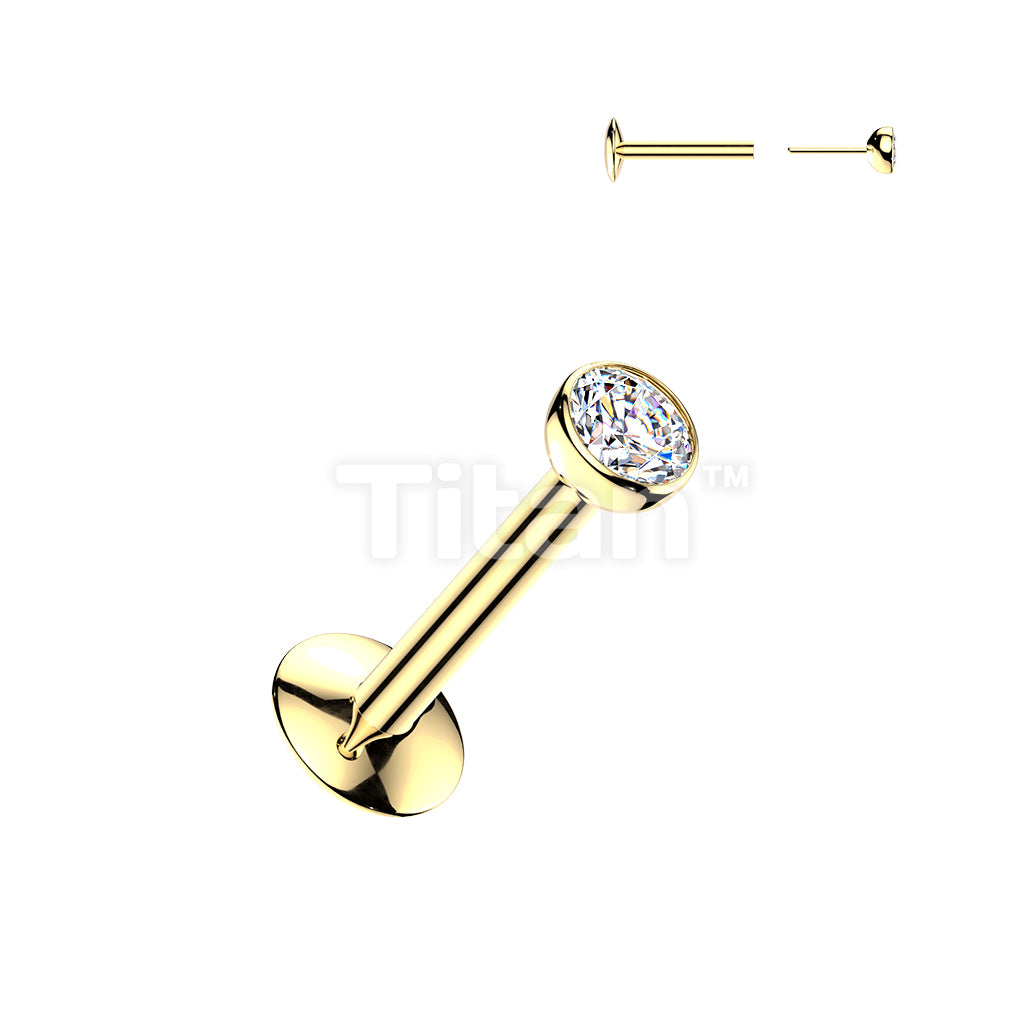 Titanium Threadless Push In Convex Base Labret With Bezel Set CZ Ball Top - Image 3
