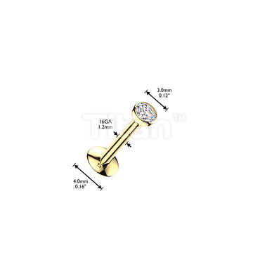 Titanium Threadless Push In Convex Base Labret With Bezel Set CZ Ball Top - Image 4