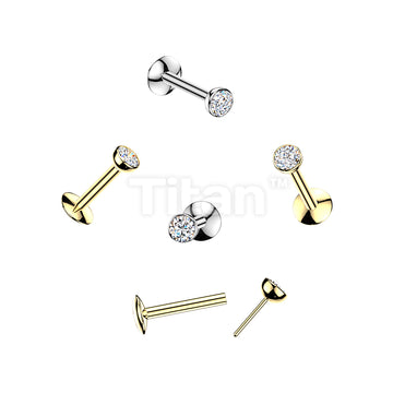 Titanium Threadless Push In Convex Base Labret With Bezel Set CZ Ball Top