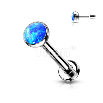 Implant Grade Titanium Threadless Push in Labret With Bezel Set Opal Ball Top - Image 3