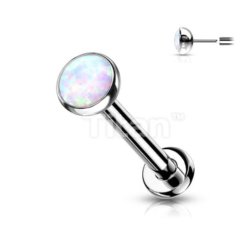 Implant Grade Titanium Threadless Push in Labret With Bezel Set Opal Ball Top - Image 4
