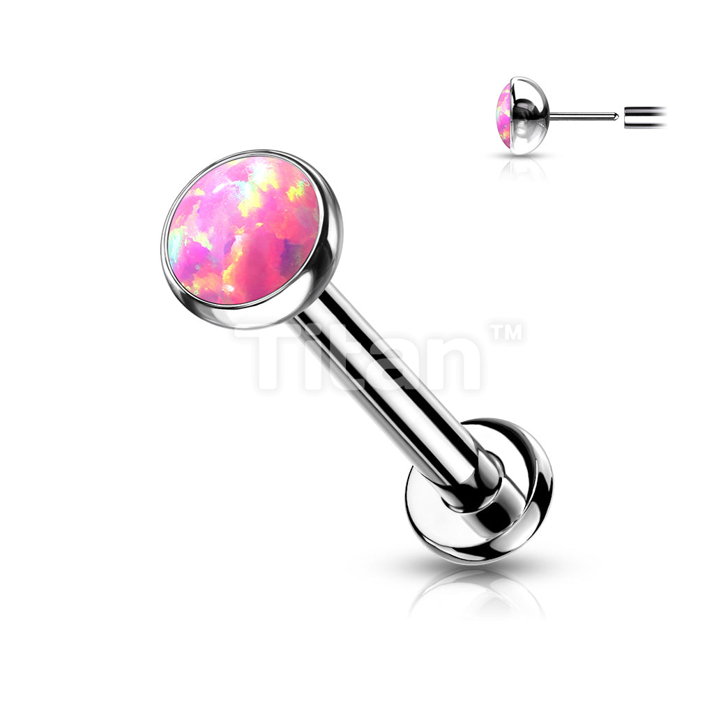 Implant Grade Titanium Threadless Push in Labret With Bezel Set Opal Ball Top - Image 5