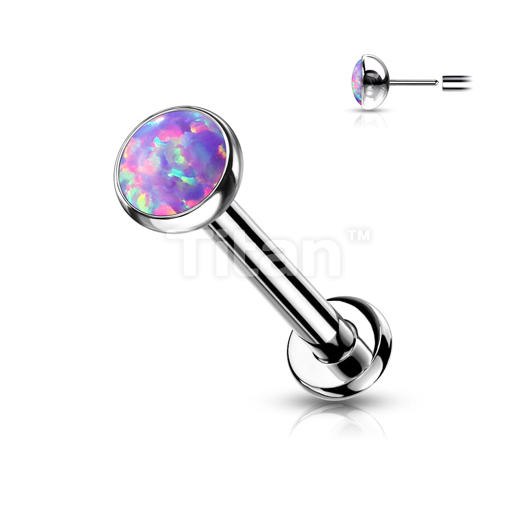 Implant Grade Titanium Threadless Push in Labret With Bezel Set Opal Ball Top - Image 6