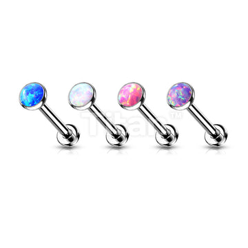 Implant Grade Titanium Threadless Push in Labret With Bezel Set Opal Ball Top - Image 7