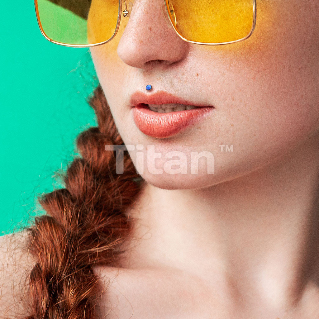 Implant Grade Titanium Threadless Push in Labret With Bezel Set Opal Ball Top - Image 9
