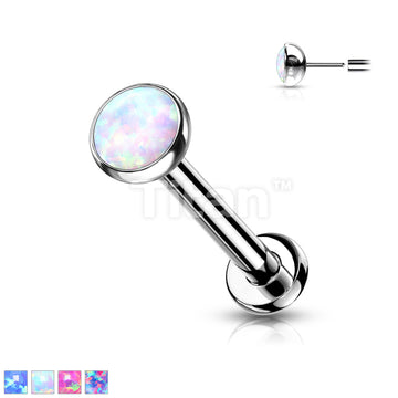 Implant Grade Titanium Threadless Push in Labret With Bezel Set Opal Ball Top - Image 2