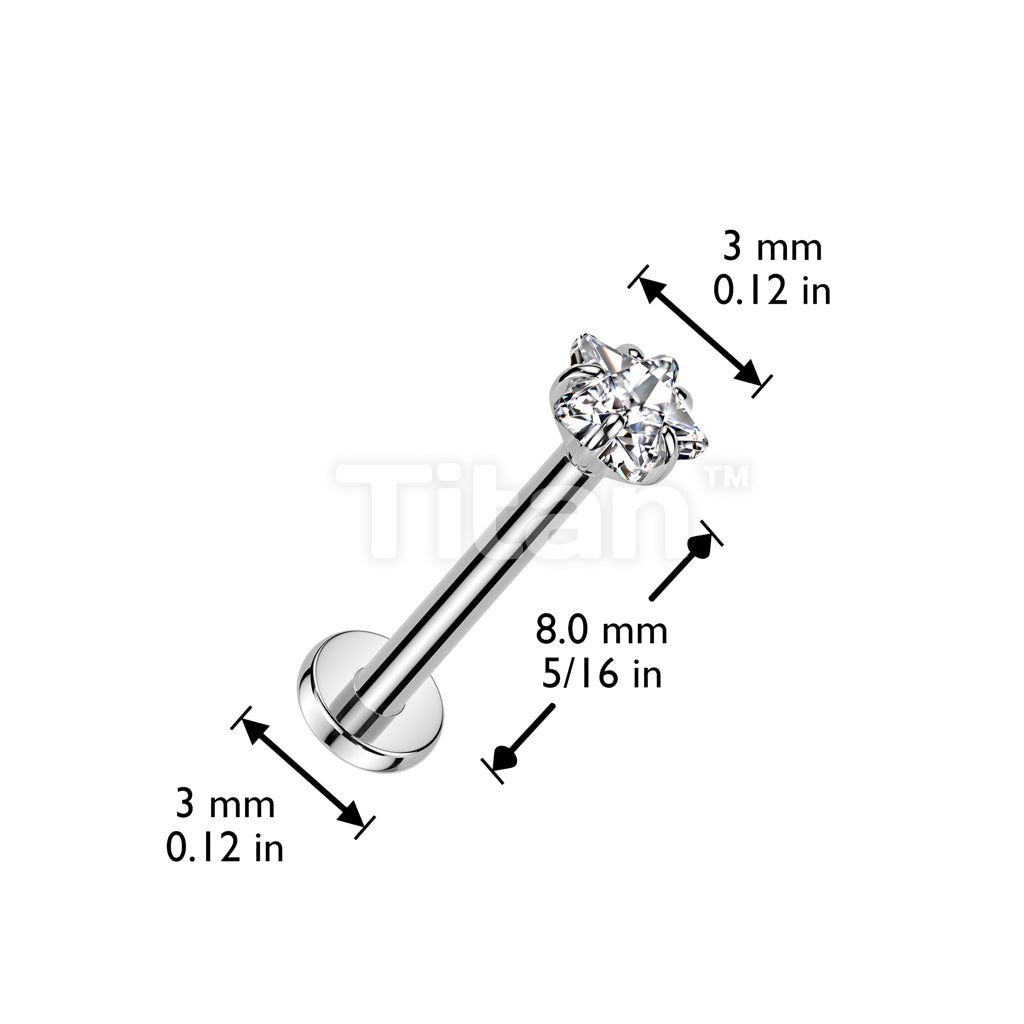 Implant Grade Titanium Threadless Push In Labret With Prong Set Star CZ Top - Image 4