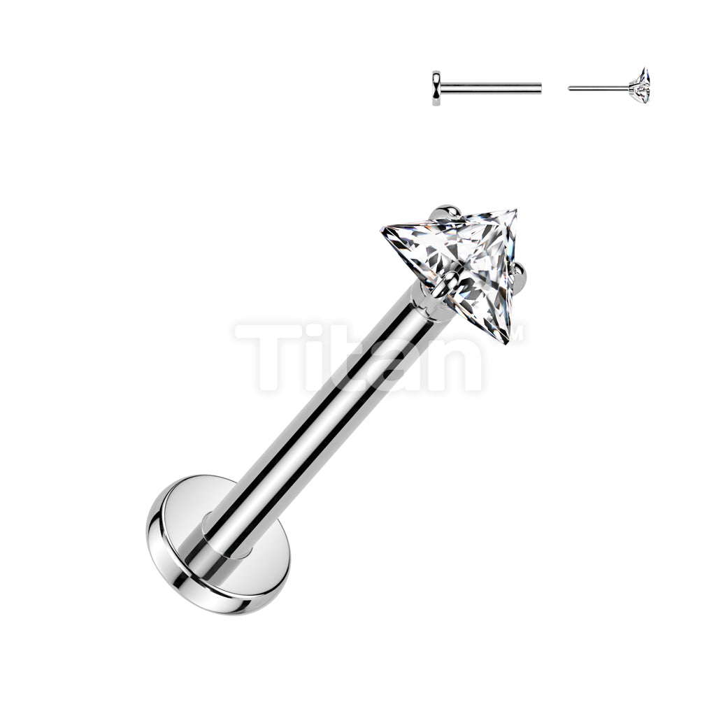 Implant Grade Titanium Threadless Push In Labret With Prong Set Triangle CZ Top - Image 2
