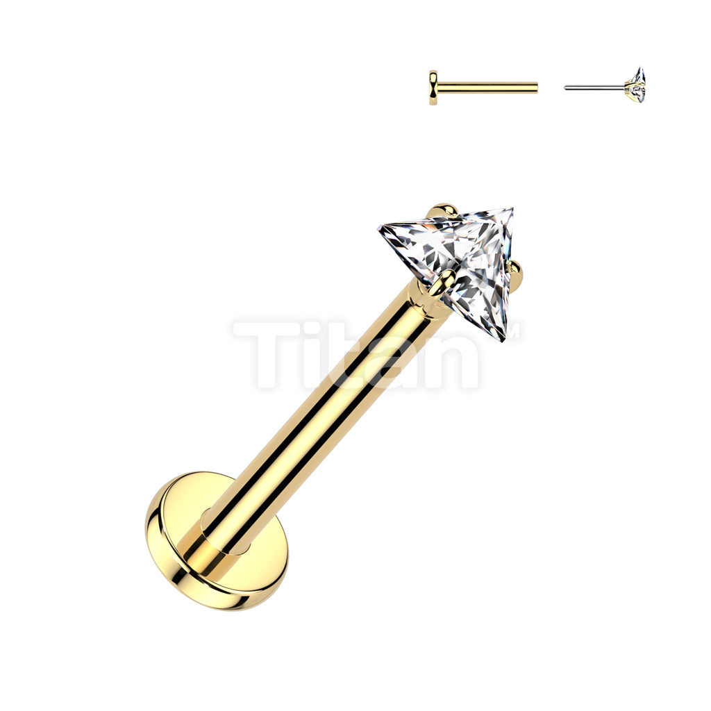Implant Grade Titanium Threadless Push In Labret With Prong Set Triangle CZ Top - Image 3