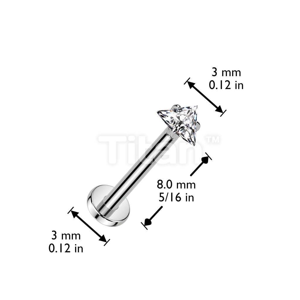 Implant Grade Titanium Threadless Push In Labret With Prong Set Triangle CZ Top - Image 4