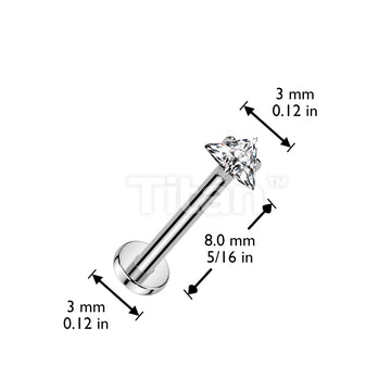 Implant Grade Titanium Threadless Push In Labret With Prong Set Triangle CZ Top - Image 4