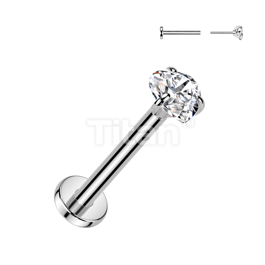 Implant Grade Titanium Threadless Push In Labret With Prong Set Heart CZ Top - Image 2