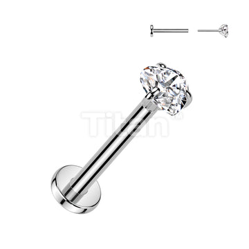 Implant Grade Titanium Threadless Push In Labret With Prong Set Heart CZ Top - Image 2