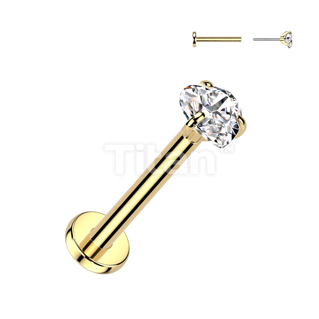Implant Grade Titanium Threadless Push In Labret With Prong Set Heart CZ Top - Image 3
