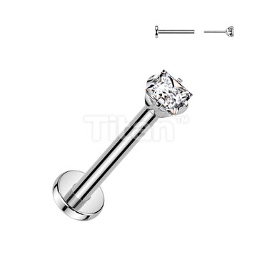 Implant Grade Titanium Threadless Push In Labret With Prong Set Square CZ Top - Image 2