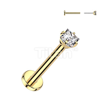 Implant Grade Titanium Threadless Push In Labret With Prong Set Square CZ Top - Image 3
