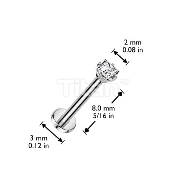 Implant Grade Titanium Threadless Push In Labret With Prong Set Square CZ Top - Image 4
