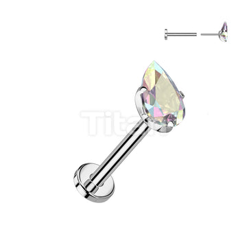 Implant Grade Titanium Threadless Push In Flat Back Stud With Prong Set Teardrop CZ Top - Image 2