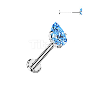 Implant Grade Titanium Threadless Push In Flat Back Stud With Prong Set Teardrop CZ Top - Image 6
